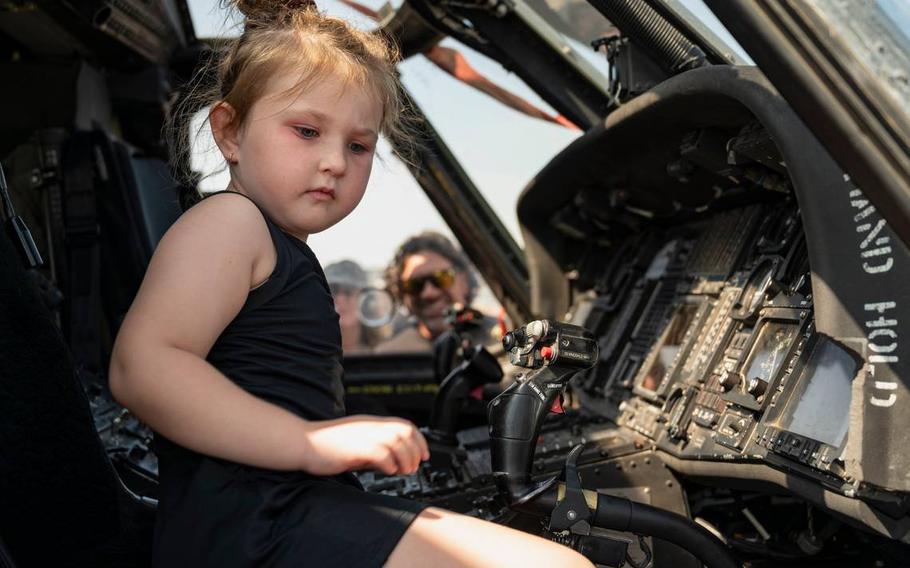 Sutton Shaffer, 4, sits in the cockpit of a Sikorsky HH-60 Pave Hawk at the California Capital Airshow on Sept. 24, 2023, at Mather Airport.