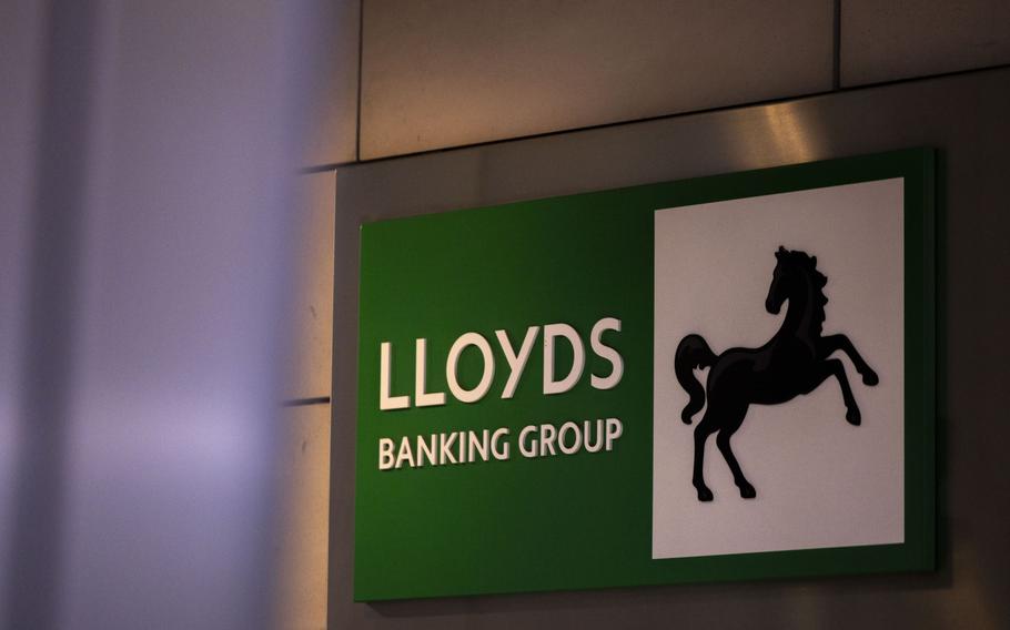 A sign at the headquarters of Lloyds Banking Group Plc in London, on Monday, March 20, 2023.