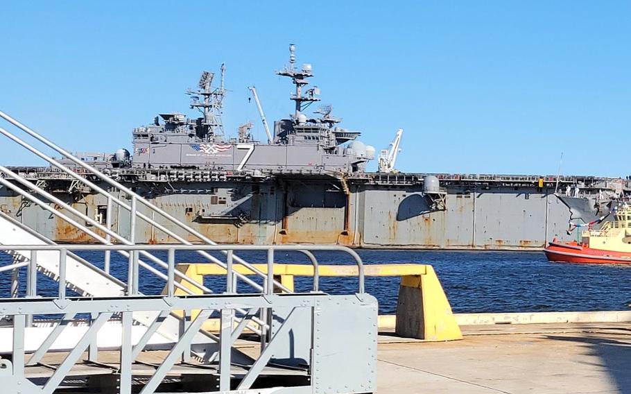 The USS Iwo Jima amphibious assault ship will leave Naval Station Mayport on Friday to report to its new homeport in Norfolk, Va.
