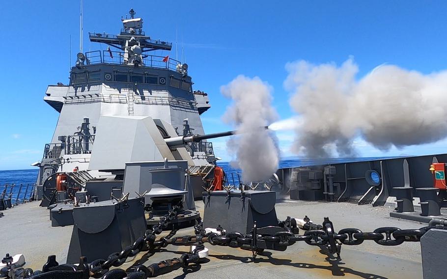 Philippine navy frigate BRP Antonio Luna tests its weapons systems July 16, 2022, as part of a live-fire exercise with partner-nation ships during the at-sea phase of the Rim of the Pacific exercise in waters near the Hawaiian Islands.