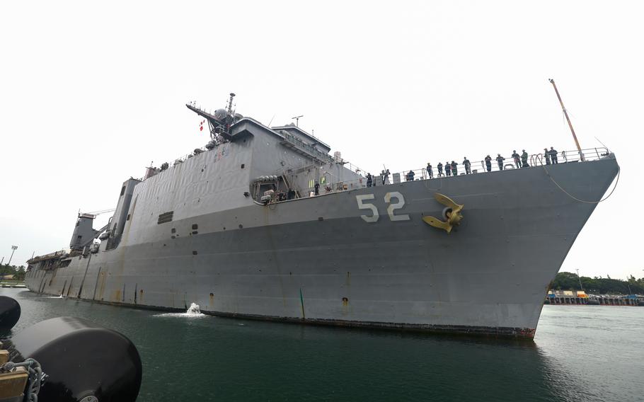 Harpers Ferry-class dock landing ship USS Pearl Harbor (LSD 52) pulls into Joint Base Pearl Harbor Hickam after completing Pacific Partnership 2023, Friday, Dec. 1, 2023. Now in its 18th year, Pacific Partnership is the largest annual multinational humanitarian assistance and disaster relief preparedness mission conducted in the Indo-Pacific.