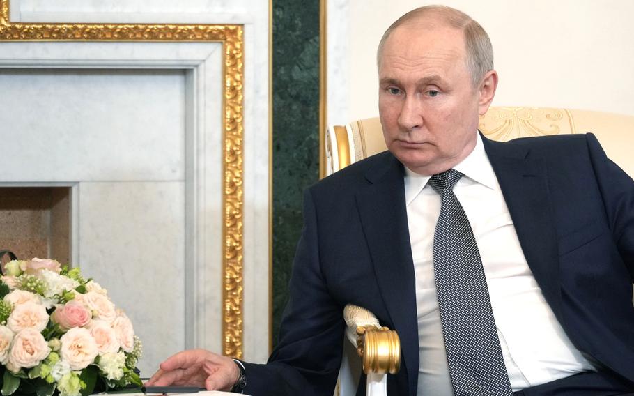 Russian President Vladimir Putin in a meeting on July 26, 2023.