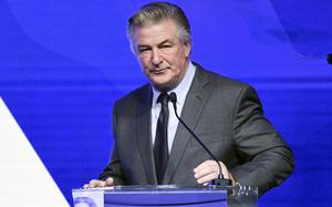 Alec Baldwin performs emcee duties at the Robert F. Kennedy Human Rights Ripple of Hope Award Gala at New York Hilton Midtown on Dec. 9, 2021, in New York.  