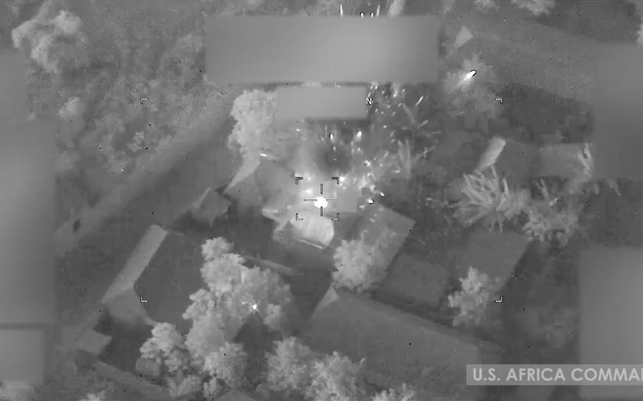 A photo from a U.S. airstrike in Somalia in January 2021. The U.S. carried out another airstrike there July 20, 2021, the first since President Joe Biden took office.
