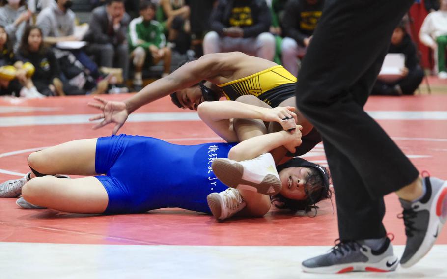 Hanano Ohya of Shonan Military Academy defeated Kadena’s Josiah Drummer to win the Beast of the East 108-pound weight class.