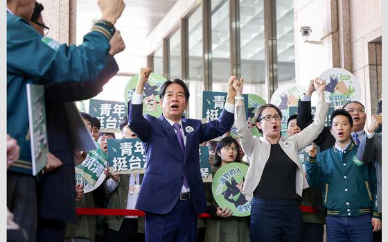 Lai Ching-te and running mate Hsiao Bi-khim in Taipei on Nov. 21, 2023.
