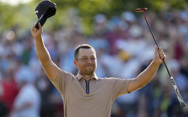 Xander Schauffele celebrates after winning the PGA Championship golf tournament at the Valhalla Golf Club, Sunday, May 19, 2024, in Louisville, Ky.