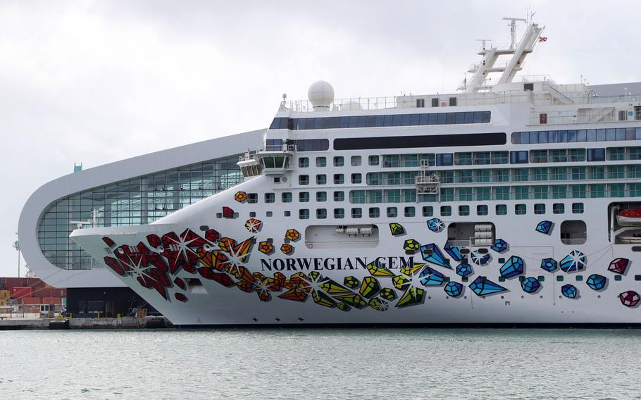 Norwegian Cruise Line's Norwegian Gem sits at the Port of Miami.