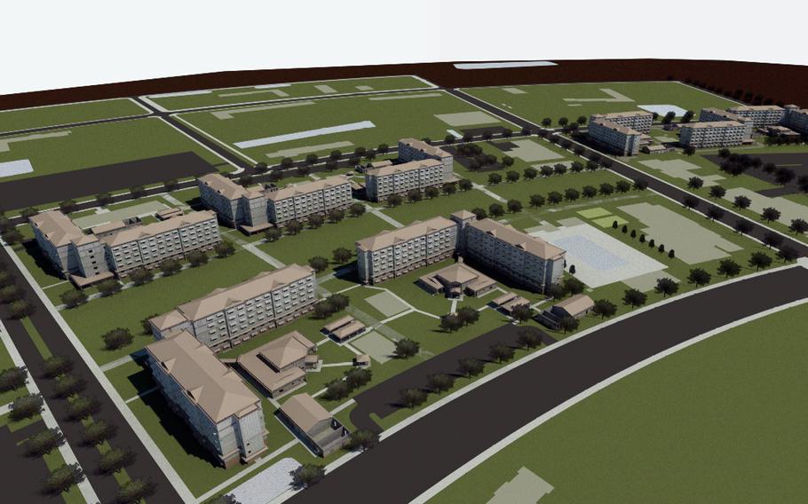 A rendering of barracks and other facilities under construction at Camp Blaz, a new Marine Corps base on Guam.