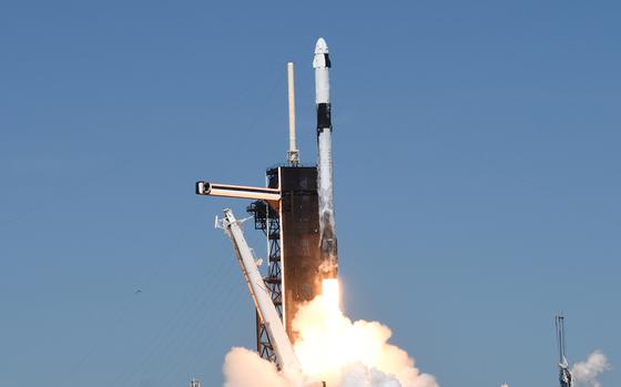A SpaceX Falcon 9 rocket lifts off from launch complex 39A carrying the Crew Dragon spacecraft on a commercial mission managed by Axion Space at Kennedy Space Center on April 8, 2022, in Cape Canaveral, Florida. (Red Huber/Getty Images/TNS)