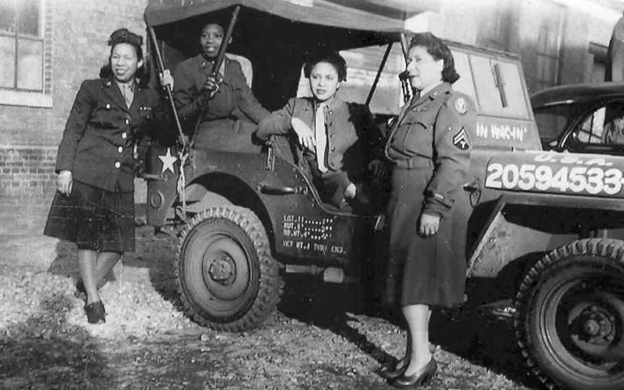 Members of the 6888th Central Postal Directory Battalion, an all-female, all-Black unit formed during World War II, are shown in an undated Department of Defense photo.