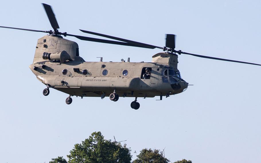 A U.S. Army CH-47 Chinook flies over the training area at Hohenfels, Germany, Sept. 15, 2023. Germany spent $8.5 billion on CH-47F Chinooks from the U.S. in 2023.