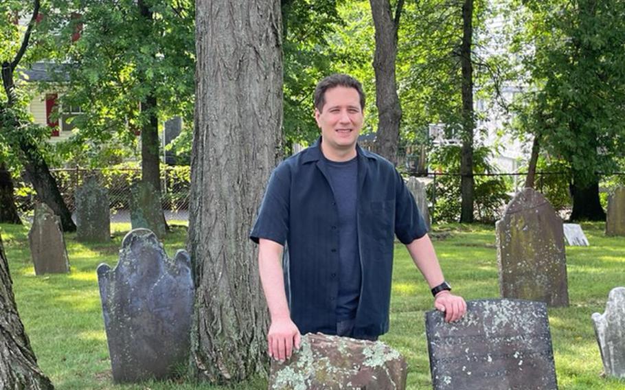 Al Frazza in the cemetery of the Presbyterian Church in Springfield, where at least 31 soldiers who fought in the American Revolution are buried. The Continental Army fought the British at Springfield in 1780.