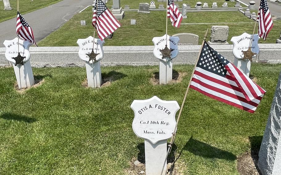 Vietnam veteran Gordon Shepard has spent years volunteering at Riverside Cemetery in Saugus, Mass. One of his projects was restoring new markers for the Grand Army of the Republic lot. Shepard had black lettering added so the names would stand out  — before they had just been white. 