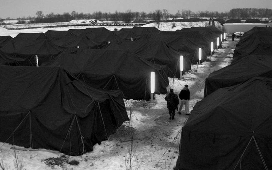 Taszar Air Base, Hungary, Jan.uary, 1996: Taszar's tent city is the staging area for nearly all the 20,000 troops deploying to and returning from Bosnia.