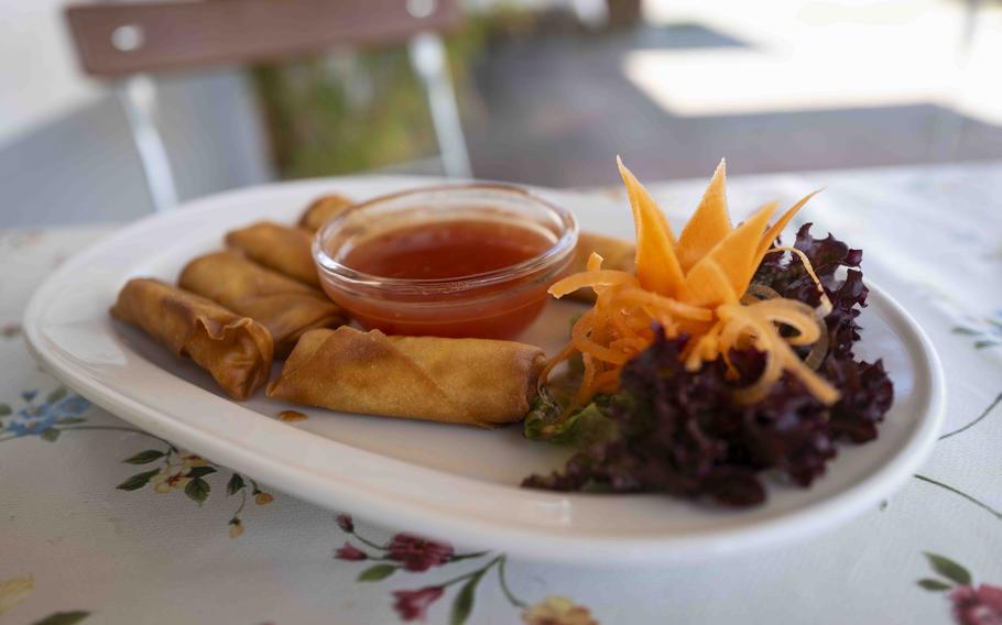 Cha gio chay vegetable spring rolls with a sweet and sour sauce at Bun Viet in Unterammergau, Germany. 