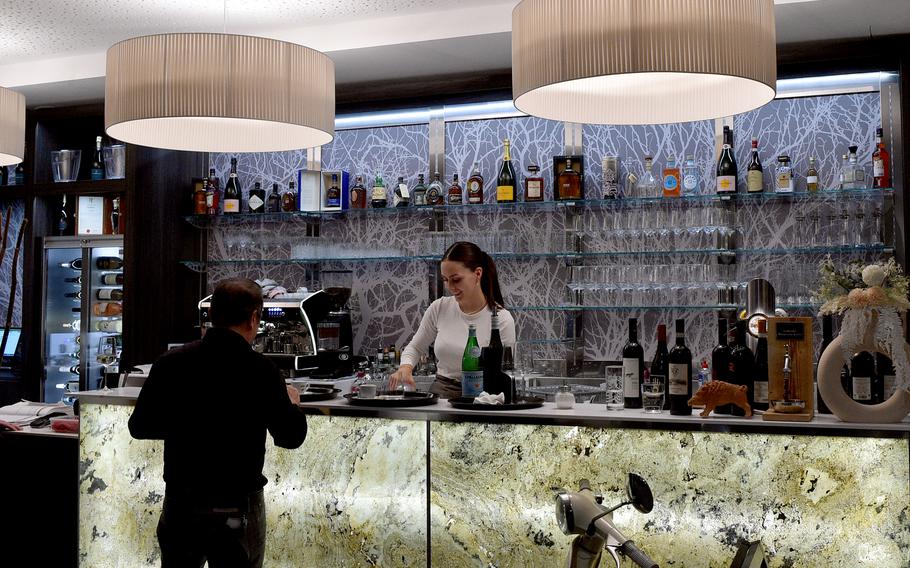 The bar at Caruso Ristorante and Vini in Kirchheimbolanden, Germany, offers various Italian wines and liquors to go with its food.