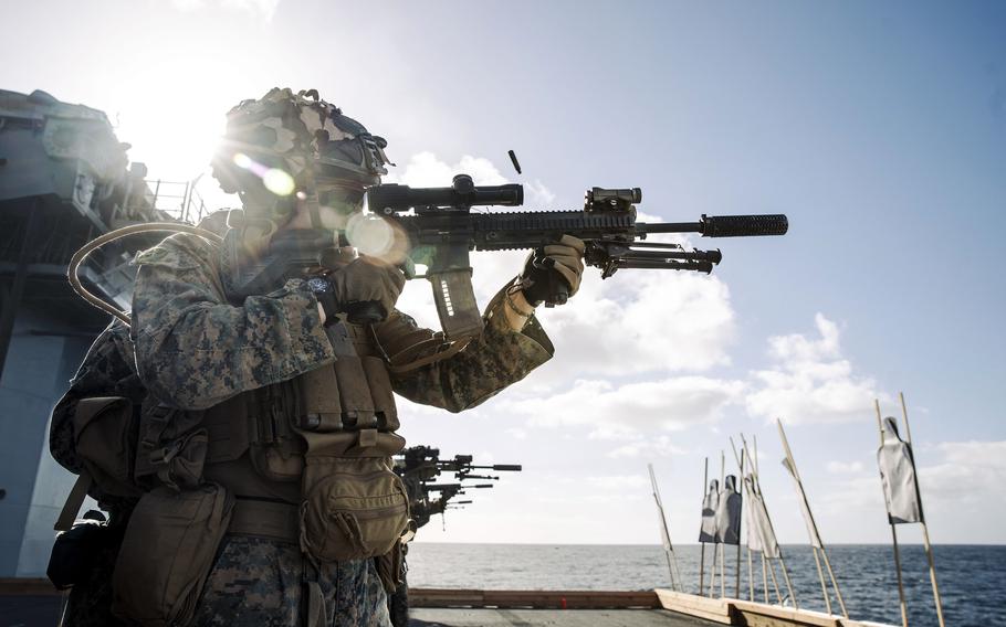 This image, captioned “Clear Sight Picture,” was posted to the Marine Corps’ official X account Wednesday, April 10, 2024, after the Navy removed a similar social media image with a backward scope.