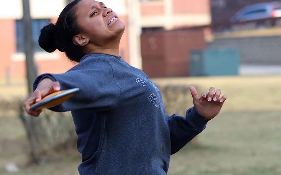 Senior Ingrid Pele took third in Far East Division II virtual shot put and discus last year for Osan.