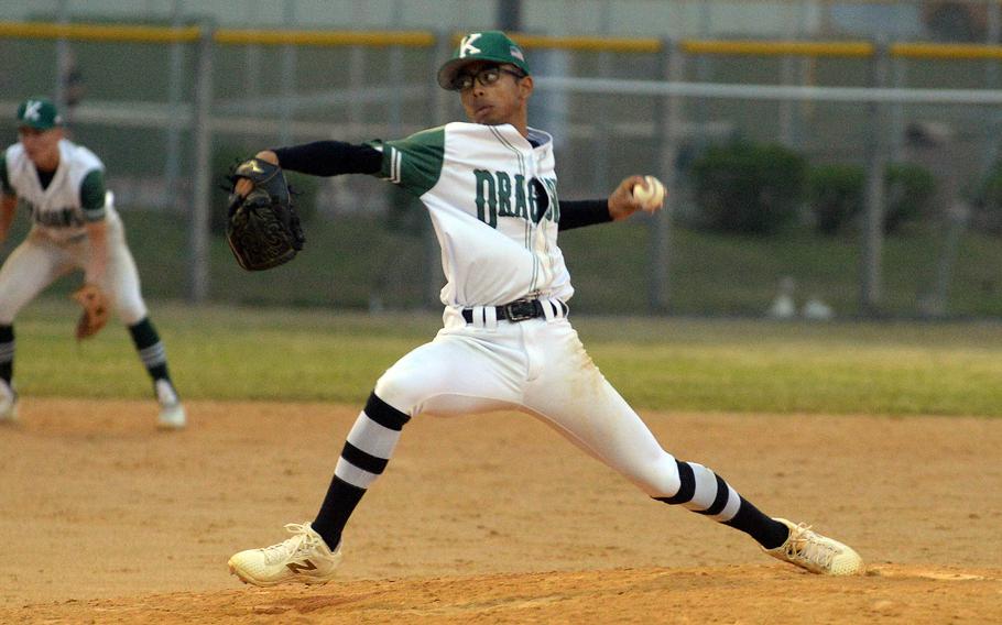 Luka Koja gets set to deliver a pitch.