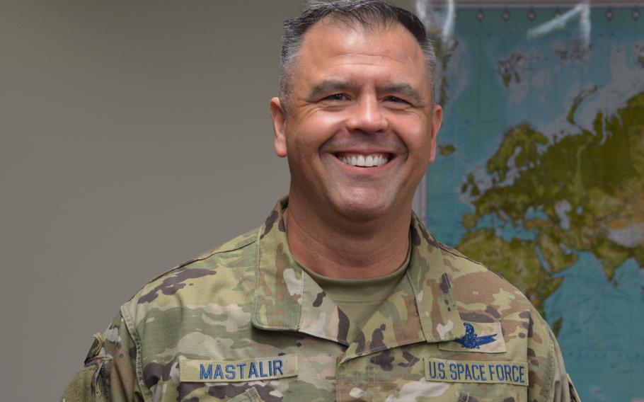 Brig. Gen. Anthony Mastalir speaks with reporters at Joint Base Pearl Harbor-Hickam, Hawaii on Monday, Nov. 21, 2022, the day before assuming command of U.S. Space Forces Indo-Pacific Command.