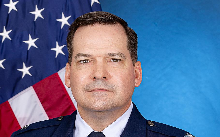 Air Force Col. Jeffrey Fewell is commander of the 31st Medical Group at Aviano Air Base, Italy. In a briefing with teachers on Sept. 12, 2023, Fewell spoke about a policy adopted 11 days earlier that halts treatment of paying patients at the base clinic.