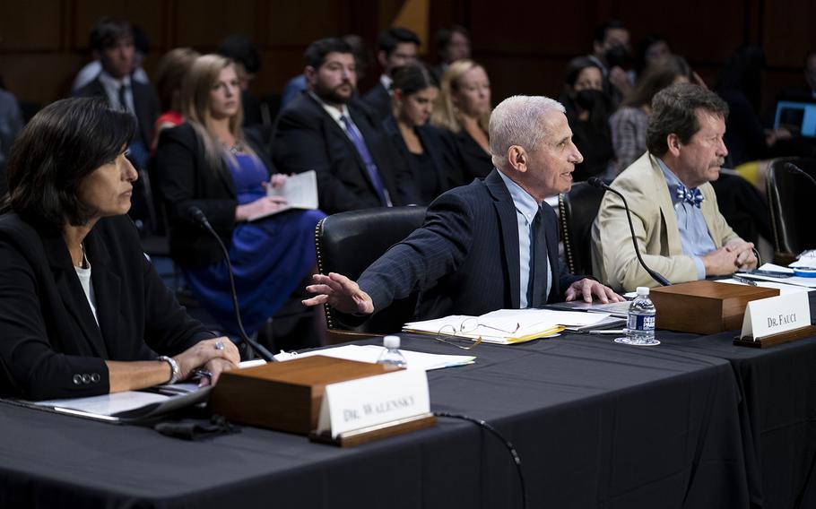 Anthony S. Fauci, the director of the National Institute of Allergy and Infectious Diseases, appears at a Senate hearing on monkeypox. Critics say the U.S. government should have responded faster to the crisis.