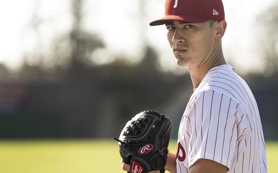 Philadelphia Phillies pitcher Noah Song poses for a photo during spring training in Clearwater, Florida. Thursday, Feb. 23, 2023. (Jose F. Moreno/The Philadelphia Inquirer/TNS)