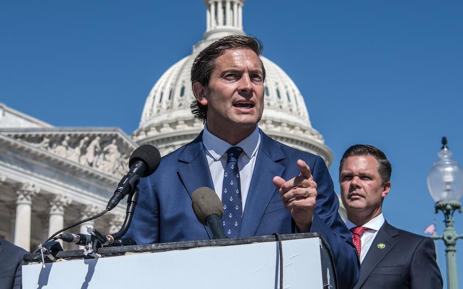 Rye Barcott, co-founder of With Honor Action, attends a news conference on the House side of the U.S. Capitol on Thursday, Sept. 14, 2023, as several members of Congress called for support and assistance for Afghans who risked their lives in working with the U.S. military and other allies serving in Afghanistan prior to the Taliban takeover of the country in 2021.