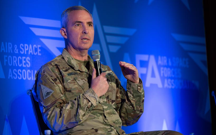 Space Force Lt. Gen. Stephen Whiting, commander of Space Operations Command, participates March 7, 2023, in a panel discussion at the Air and Space Forces Association Warfare Symposium in Aurora, Colo. 