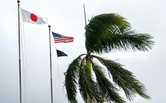 Winds from approaching Typhoon Hinnamnor reach Camp Foster, Okinawa, Thursday, Sept. 1, 2022. 