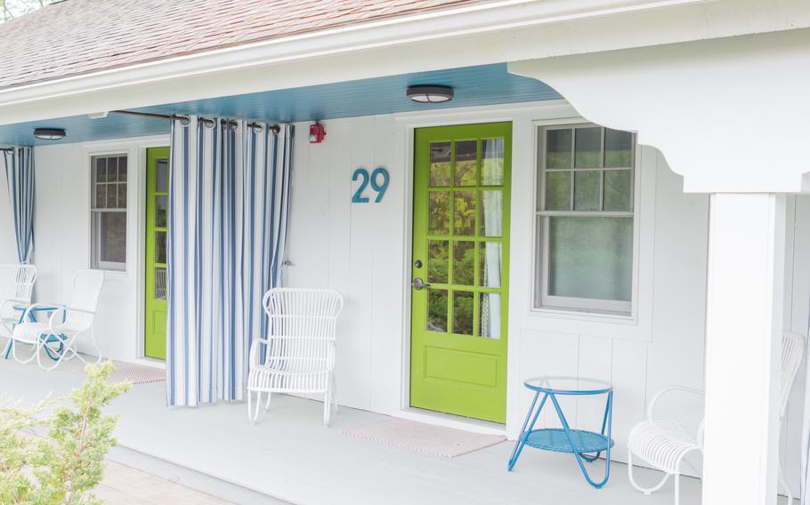 The exterior of a room at the Lodge on the Cove in Kennebunkport, Maine. 