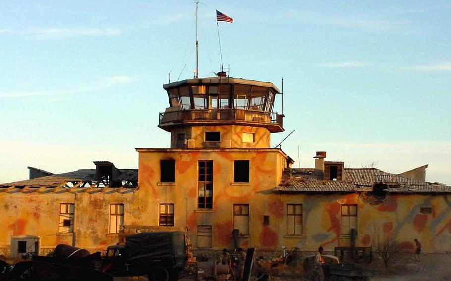 The old Russian control tower as it appeared when the first U.S. forces arrived on Bagram Airfield in December 2001.