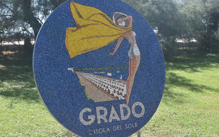 There is generally plenty of sun over the city of Grado, Italy. But don't expect to see bikini-clad ladies in capes flying over the place very often. This vintage sign made of mosaic tiles comes from an area of Friuli Venezia-Giulia famous for such works.