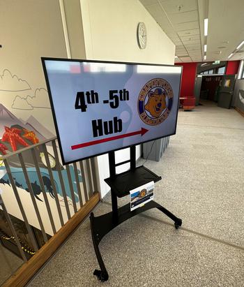Television screens are located throughout Grafenwoehr Elementary School, located in the German state of Bavaria. They display class information, announcements and student-produced content.