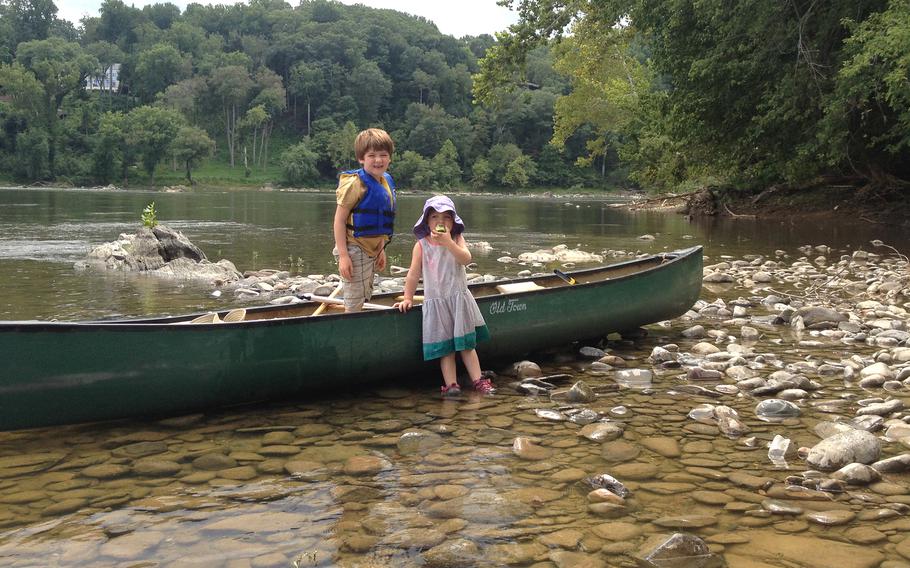 Kai and Christina - then 5 and 2 - take a break from canoeing below Offutt Island on the Potomac River in 2014. 