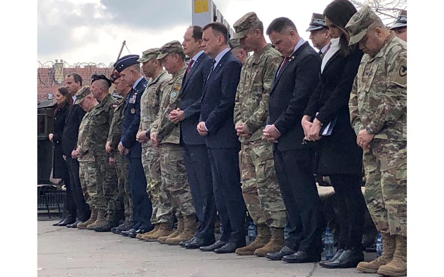 U.S. generals and diplomats along with Polish leaders were on hand during a ceremony in Poznan, Poland, where the Army formally established a new garrison on March 21, 2023. The base is also home to V Corps’ forward headquarters.