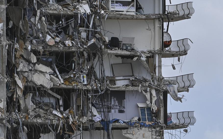 The collapsed Champlain Towers South on June 26, 2021, in Surfside, Fla. 