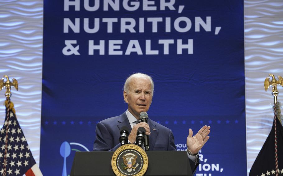 President Joe Biden speaks at the White House Conference on Hunger, Nutrition, and Health at the Ronald Reagan Building in Washington, D.C., on Wednesday, Sept. 28, 2022.