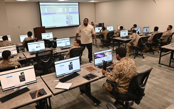 Saudi military personnel attend class on the Terminal High Altitude Area Defense missile system at Fort Bliss, Texas, in August 2024. The third class of THAAD operators from Saudi Arabia recently graduated from their instruction at the U.S. base.