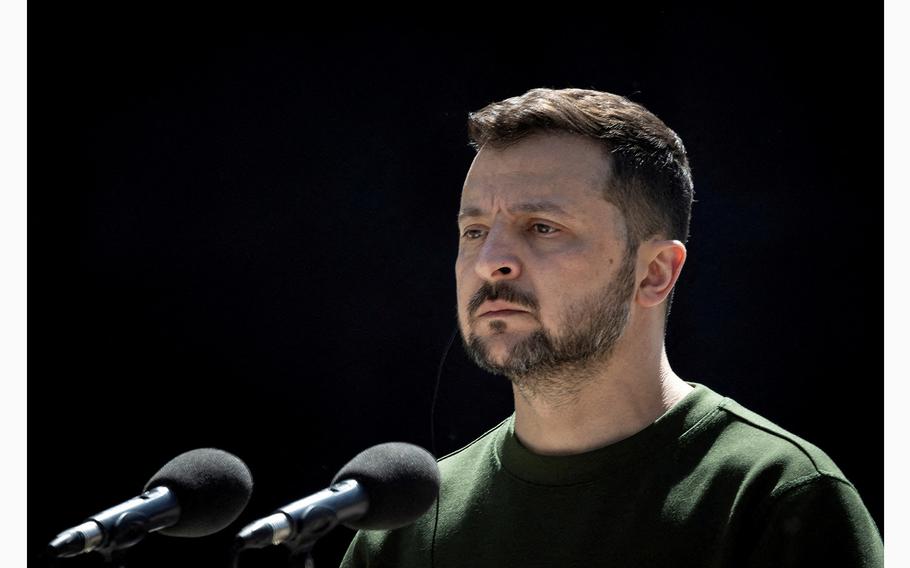 Ukraine’s President Volodymyr Zelenskyy attends a briefing in Kyiv, Ukraine, on April 29, 2024.