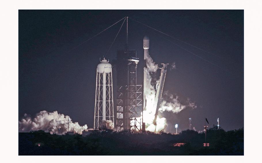 A SpaceX Falcon 9 rocket lifts off from the Kennedy Space Center with the Intuitive Machines' Nova-C moon lander mission, in Cape Canaveral, Florida, on Feb. 15, 2024. The mission is part of NASA's Commercial Lunar Payload Services program to understand more about the Moon's surface ahead of the coming Artemis missions. Intuitive Machines' Odysseus lander would be the first US spacecraft to land on the moon in over 50 years. It is expected to land near the south pole of the moon on Feb. 22.