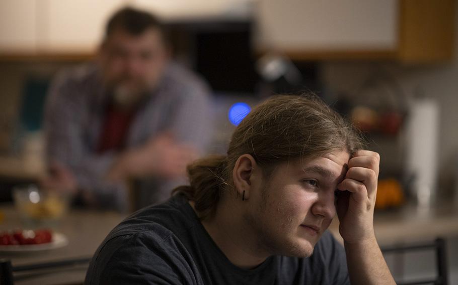 Kirill, 16, talked about the situation in his native Russia in the kitchen of his family’s home in Shakopee, Minnesota, on March 15, 2023. 