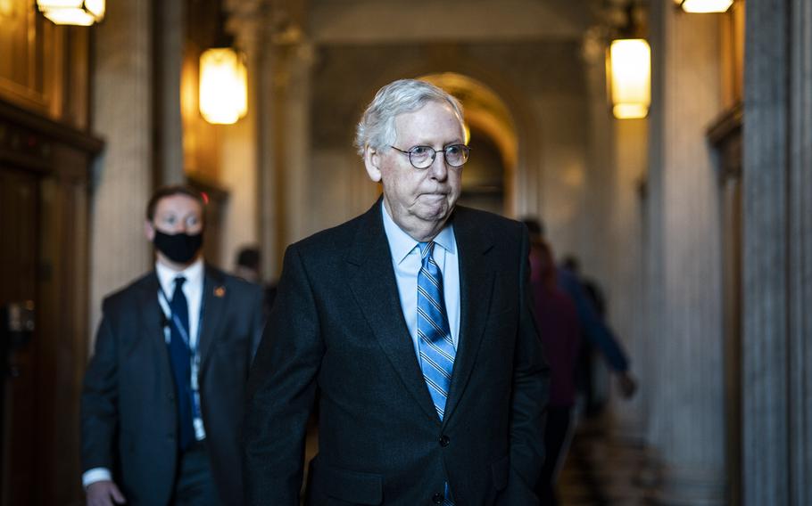 Senate Minority Leader Mitch McConnell, R-Ky., is shown on Capitol Hill on Nov. 30, 2021, in Washington. 