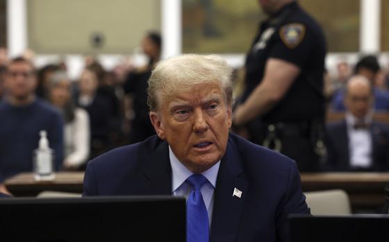 Former President Donald Trump waits to take the witness stand during his civil fraud trial at New York Supreme Court, Monday, Nov. 6, 2023, in New York. (Brendan McDermid/Pool Photo via AP)