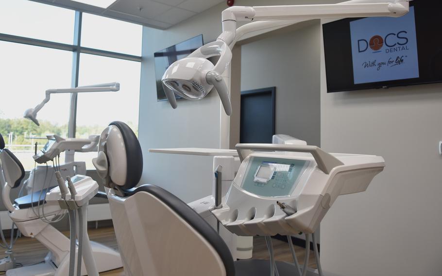 Dental chairs and equipment await patients at the Kaiserslautern Military Community Center’s Docs Dental clinic at Ramstein Air Base, Germany. The clinic is the first of its kind at a U.S. base overseas and is expected to help ease the long wait times for appointments that Americans in the largest U.S. military community overseas faced before the clinic’s opening Oct. 2, 2023.