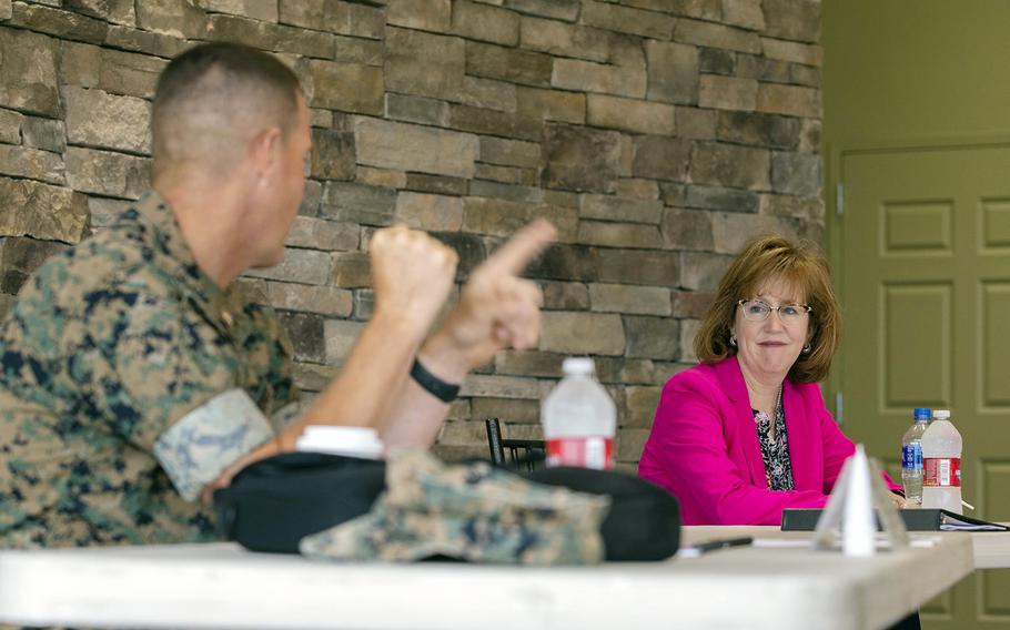 Catherine Kessmeier, acting assistant secretary of the Navy for manpower and reserve affairs, attends an event at Camp Pendleton, Calif., July 28, 2020. 