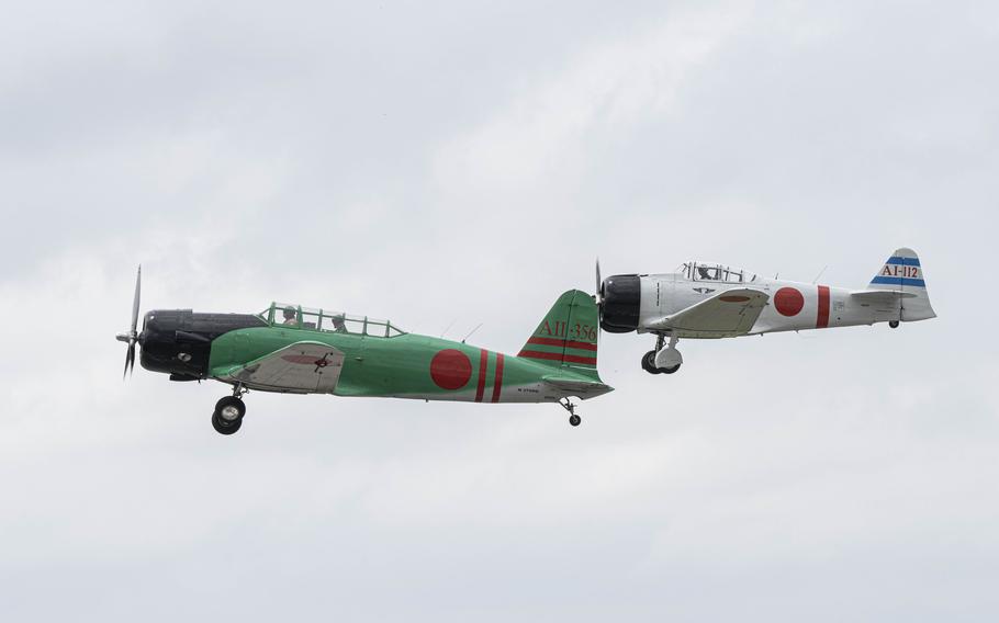 Aircraft from demonstration team Tora! Tora! Tora! perform aerial stunts during The Great Texas Airshow, Saturday, April 6, 2024, at Joint Base San Antonio-Randolph, Texas. 