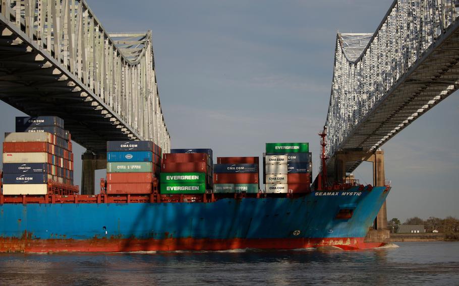 The Seamax Mystic container ship near the Port of New Orleans in New Orleans on March 3, 2022. 