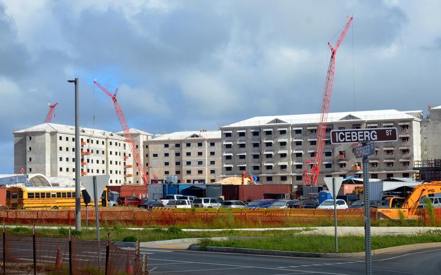 Barracks intended for enlisted Marines are under construction at Camp Blaz, Guam, Friday, Dec. 9, 2022. 